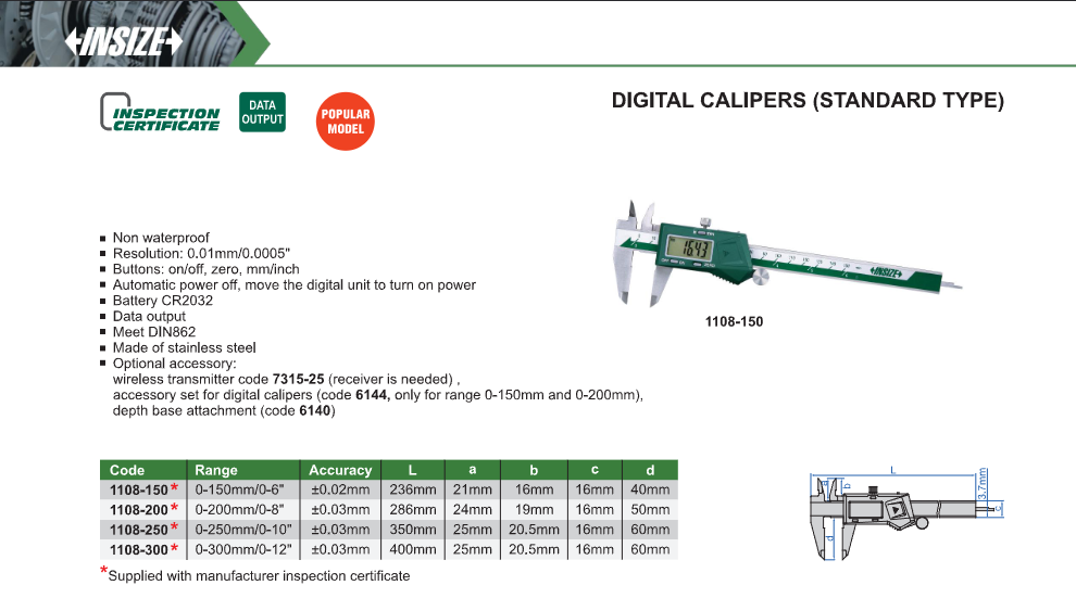 Insize Digital Caliper 1108-150 6" Sigmat / Jangka Sorong thumbnail 6