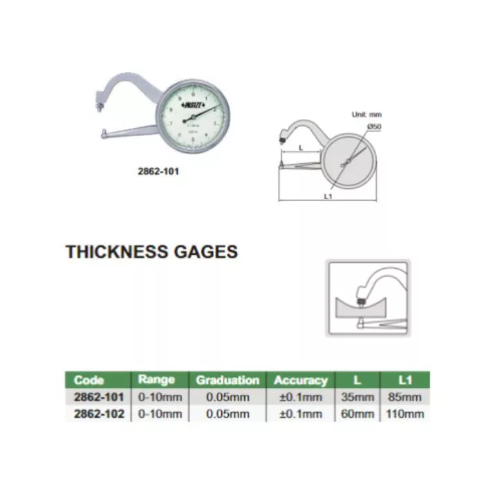 Insize Thickness Gages 2862-102 Jaw Length 60mm thumbnail 2